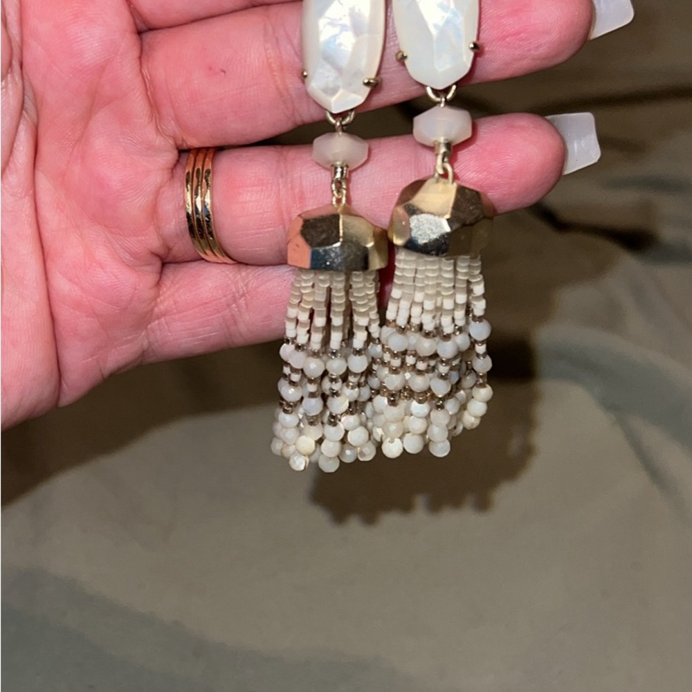 Elegant Gold and White Tassel Earrings